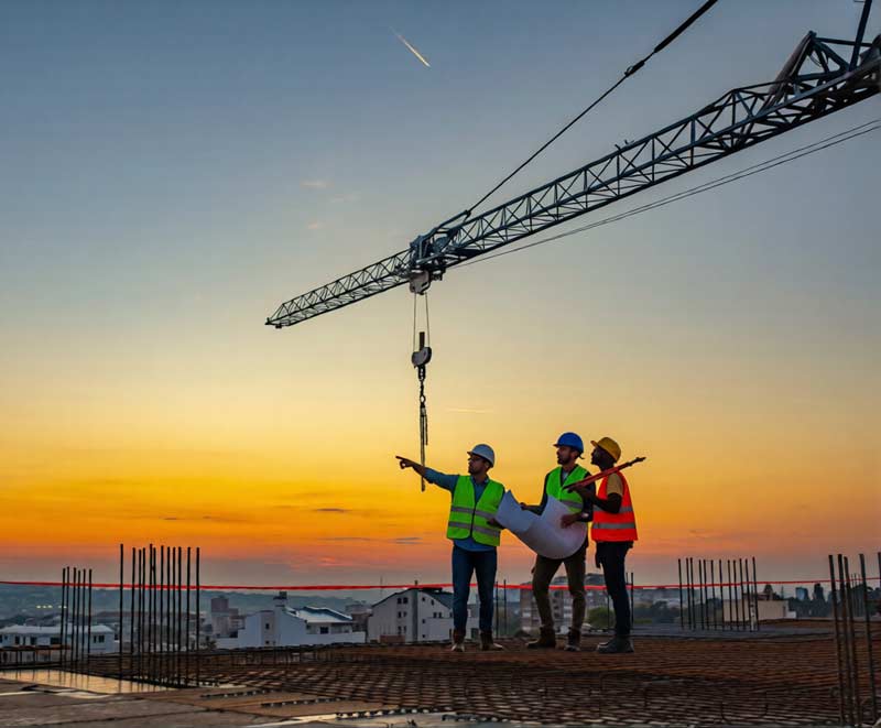 Photo d'une équipe sur un chantier BTP qui suit le programme de prévention TMS en entreprise.
