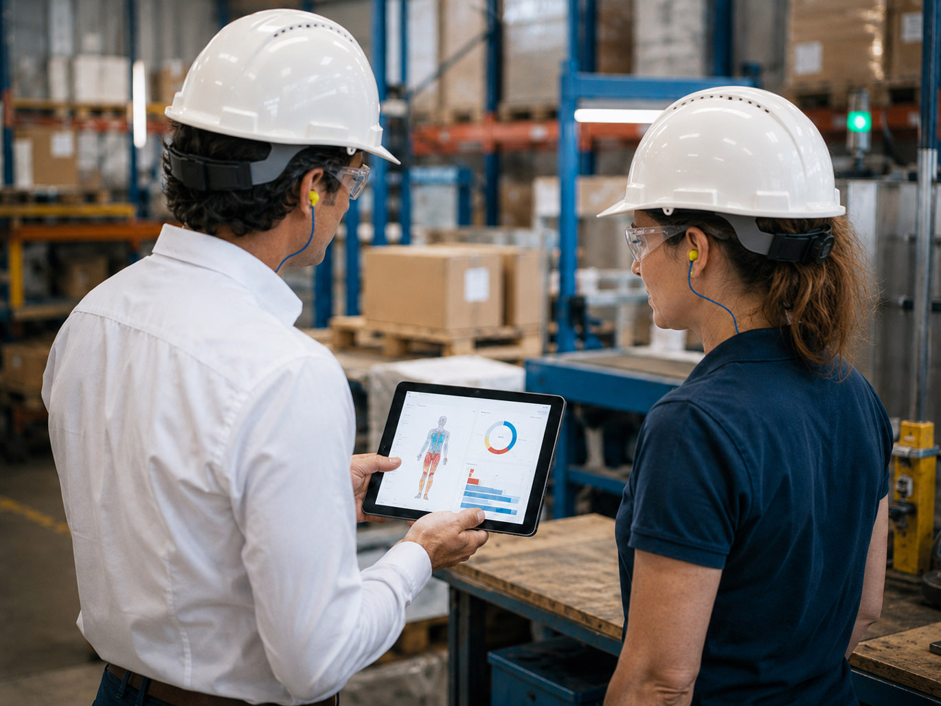 Diagnostic ergonomique en entrepôt : analyse des zones de risque avec une salariée sur son poste de travail.