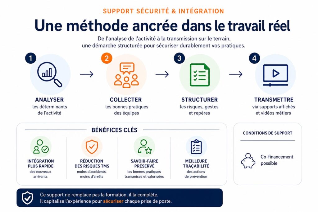 Infographie présentant une méthode structurée pour analyser, collecter, structurer et transmettre les bonnes pratiques métier.